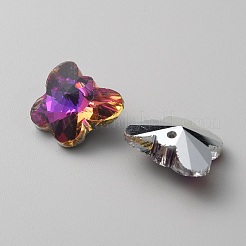 ファクトガラスペンダント  蝶のチャーム  マゼンタ  14.5x18x8mm  穴：1.4mm&nbsp;GLAA-WH0031-59C-05