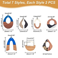 14Pcs 7 Styles Resin & Walnut Wood Pendants&nbsp;RESI-PH0002-01