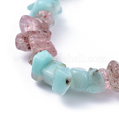 Natural Amazonite & Strawberry Quartz Chip Stretch Bracelets&nbsp;BJEW-JB04490-04