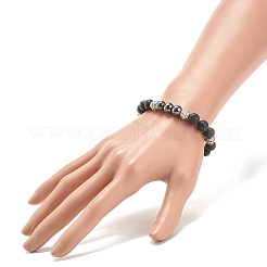 Natural Lava Rock & Synthetic Black Stone & Hematite Stretch Bracelet&nbsp;BJEW-JB08169