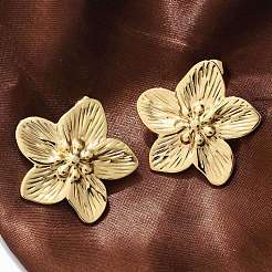 女性用304ステンレススチールスタッドピアス  イオンプレーティング（ip）  花  18KGP本金メッキ  28.5x30mm&nbsp;EJEW-U047-28G
