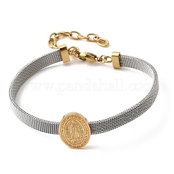 304ステンレススチール製聖母マリアバングル（女性用）  ゴールデン·ステンレス鋼色  7-3/8インチ（18.6cm）&nbsp;BJEW-K295-01B-GP
