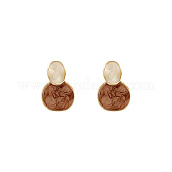 Alloy Enamel Oval with Flat Round Stud Earrings&nbsp;FS-WG20C5F-02