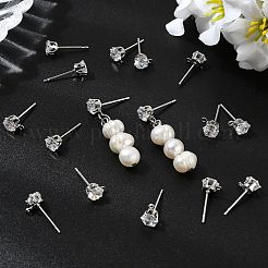 SHEGRACE Brass Clear Cubic Zirconia Flat Round Stud Earring Findings&nbsp;XGR0102P-117P