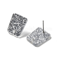 アクリルイヤリング金具  台形  304ステンレススチールピンとパイルレット付き  銀  14.5x12x2mm  穴：1.6mm&nbsp;OACR-I016-13A