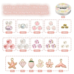 DIYかわいいストレッチブレスレット作りキット  模造真珠とキャンディーのアクリルビーズを含む  ウサギ＆サクラ＆ストロベリー＆ホエールテール＆ダイヤモンドアロイエナメルペンダント  ピンク  0.8mm  約10.93ヤード（10m）/ロール  1roll&nbsp;DIY-YW0005-77B