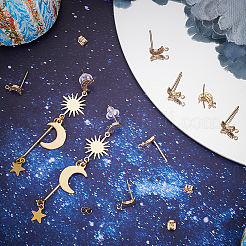 12Pcs Crescent Moon Brass Micro Pave Clear Cubic Zirconia Stud Earring Findings&nbsp;KK-BBC0009-89
