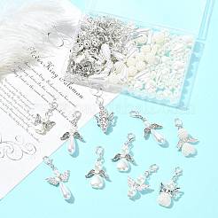DIY天使ペンダント作りキット  合金、模造真珠、ラウンド、ラインストーンビーズを含む  亜鉛合金カニカン  鉄平頭ピン  合金デイジースペーサービーズ  銀  4.5x1.5mm  穴：1mm&nbsp;DIY-FS0009-80B