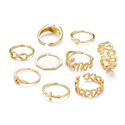 9Pcs 9 Style Brass Cuff Rings&nbsp;RJEW-LS0001-11G