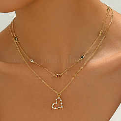 Elegant Hollow Brass Pave Cubic Zirconia Heart Pendant Double Layer Necklaces&nbsp;ZP2718-3