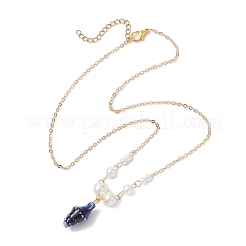 Summer Beach Handmade Porcelain Shell Shaped Pendant Brass & ABS Plastic Imitation Pearl Link Chain Necklaces&nbsp;NJEW-JN05272
