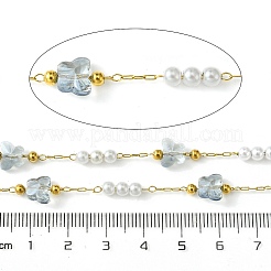 10M Ion Plating(IP) 304 Stainless Steel & ABS Plastic Pearl Bead & Butterfly Glass Link Chains&nbsp;CHS-G035-04G-02