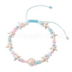 Ocean Synthetic Turquoise Starfish Turtle Braided Bead Anklets&nbsp;AJEW-AN00765