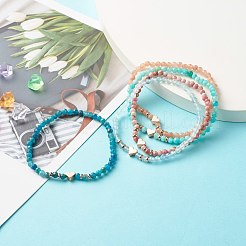 ファセット天然菱マンガン鉱ビーズブレスレット  ハートビーズ付きストーンブレスレット  ミックスカラー  内径：2-3/8インチ（5.9cm）&nbsp;BJEW-JB06837