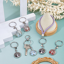 6Pcs 3 Styles Natural Amethyst & Synthetic Synthetic & Watermelon Stone Glass Keychain&nbsp;KEYC-FH00070