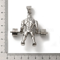変色しないヒップホップフィットネス 316l サージカルステンレススチールペンダント  重量挙げの筋肉質の男性の魅力  ステンレス鋼色  54x53.5x16mm  穴：9.5x7mm&nbsp;STAS-H194-01P-03