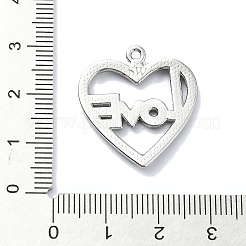 ラインストーンペンダント付きラックメッキ合金  ハートを愛します  プラチナ  25x24x3mm  穴：1.4mm&nbsp;FIND-Z051-05P-02