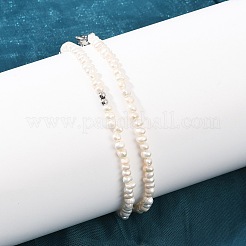 Natural Freshwater Pearl Potato & Brass Beaded Necklaces&nbsp;NJEW-D338-01P