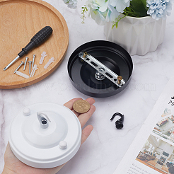 鉄製照明器具天井キャノピーキット  ネジ付き  ハンガーフックとプラスチックの付属品  フラットラウンド  ホワイト  104x26mm  穴：6mm＆12mm&nbsp;FIND-WH0110-616A