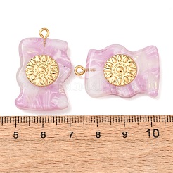 304ステンレススチール樹脂ペンダント  太陽のチャームで波を振る  ゴールドカラー  プラム  32.5x21x6mm  穴：2mm&nbsp;STAS-F352-06B-02