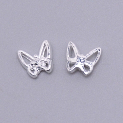 合金カボション  中空  ネイルアートの装飾の付属品  カドミウムフリー＆鉛フリー  蝶  銀  6x6.5x2.5mm&nbsp;MRMJ-WH0065-40S-RS