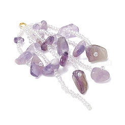 4Pcs 4 Styles Natural Citrine & Amethyst & Green Aventurine & Rose Quartz Chip & Glass Seed Beaded Tassel Big Pendants&nbsp;PALLOY-MZ00999