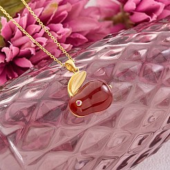 Red Dyed Natural White Jade & Cubic Zirconia Bunny Pendant Necklace&nbsp;JN1072A