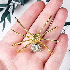 Natural Pyrite & Alloy Spider Display Decorations&nbsp;WG27150-01