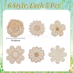 30Pcs 5 Styles Unfinished Wood Pendant Decorations&nbsp;WOOD-AR0001-53
