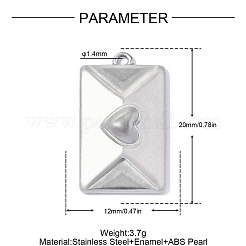 304ステンレスペンダント  封筒チャーム  ステンレス鋼色  20x12mm  穴：1.4mm&nbsp;STAS-OY019-08P