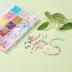 DIYジュエリー作成キット  アクリルボールビーズを含む  鉄のボールチープ  弾性水晶の線  ABSプラスチックビーズ  410ステンレス製先細ピンセット  亜鉛合金の留め金  真鍮製丸カンとつぶし玉  ミックスカラー  ビーズ：2~7x1~4mm  穴：1~1.6mm&nbsp;DIY-YW0003-29