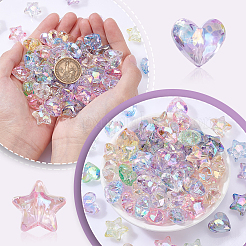 50個 2スタイル UVメッキ透明アクリルビーズ  虹色の  混合図形  多面カット  ミックスカラー  17~18.5x19.5x11.5~12mm  穴：2.2mm  25個/スタイル&nbsp;MACR-GA0001-07