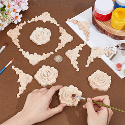 12Pcs 2 Style Natural Solid Rubber Wood Carved Onlay Applique Craft&nbsp;WOOD-OC0004-20