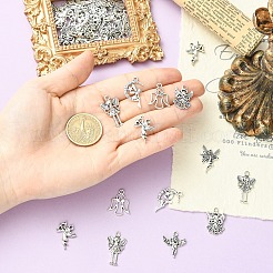 45pcs9スタイルチベットスタイルアロイペンダント  エンジェルチャーム  アンティークシルバー  13~25.4x8~19x1~3.5mm  穴：1~2mm  5個/スタイル&nbsp;FIND-YW0012-17