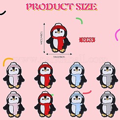 クリスマスをテーマにした12色の食品グレードの環境に優しいシリコンフォーカルビーズ4個。  ペンギン  ミックスカラー  32x25.5x9mm  穴：2.5mm  3個/カラー&nbsp;SIL-SZ0001-15
