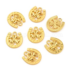 合金ペンダント  クローバーチャーム付き蹄鉄  ゴールドカラー  16x15x2mm  穴：2mm&nbsp;FIND-WH0146-28G