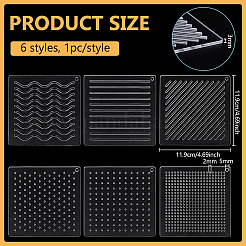 透明アクリルテンプレート6個、6つのスタイル  クラフト用品  正方形  混合図形  119x119x3mm  穴：2~5mm  1個/スタイル&nbsp;DIY-BC0014-17