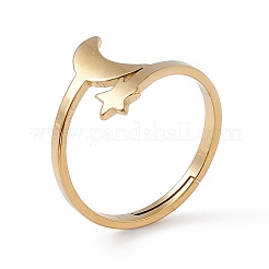 Ion Plating(IP) 201 Stainless Steel Moon & Star Adjustable Ring for Women&nbsp;LS-RJEW-K238-08G