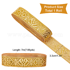 エスニック刺繡ポリエステルフラットリボン  ジャカードリボン  花柄  ゴールド  1-1/4インチ（33mm）  約7.66ヤード（7m）/バンドル&nbsp;OCOR-WH0060-37A