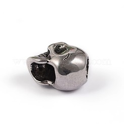 レトロなスカル 304 ステンレススチール ヨーロッパの大きな穴ビーズ  アンティークシルバー  12x9mm  穴：3.5mm&nbsp;STAS-F072-09