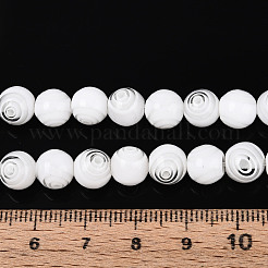 ハンドメイドミッレフィオーリガラスラウンドビーズ連売り  ホワイト  8mm  穴：1.2~1.4mm  約48~49個/連  14.09~14.37''（35.8~36.5センチメートル）&nbsp;LK-R004-93E
