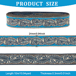 エスニック風刺繍ポリエステルリボン  服飾材料  花柄  ディープスカイブルー  1インチ（24mm）&nbsp;OCOR-WH0080-21A