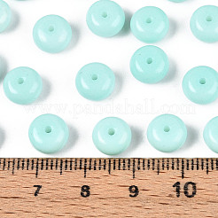 不透明ベーキングペイントガラスシードビーズ  丸い穴  ロンデル  ターコイズ  8~8.5x5mm  穴：1.2~1.4mm  約865個/ポンド&nbsp;SEED-N008-03A-05