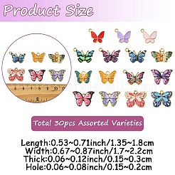 30個15スタイルアロイエナメルペンダント  蝶のチャーム  ライトゴールド  ミックスカラー  13.5~18x17~22x1.5~3mm  穴：1.5~2mm  2個/スタイル&nbsp;ENAM-YW0009-48