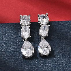 Teardrop Brass Micro Pave Clear Cubic Zirconia Dangle Stud Earrings&nbsp;EJEW-H180-14P