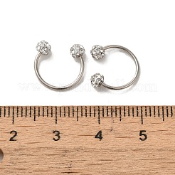 304ステンレススチールピアスボディジュエリー  女性用ポリマー粘土クリスタルラインストーン円形/馬蹄形バーベル  ステンレス鋼色  10x10.5mm  ピン：0.8mm&nbsp;AJEW-C033-01A-P