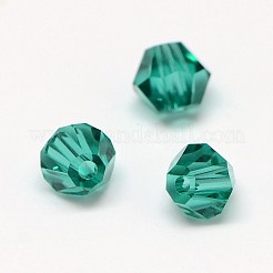 模造5301ダブルコーンビーズ  透明ガラスファセットビーズ  ティール  4x3mm  穴：1mm  約720個/袋&nbsp;GLAA-F026-A05