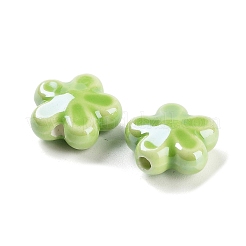 釉薬をかけた磁器ビーズ  光沢のあるセラミックビーズ  花  芝生の緑  11.5x12x5.5mm  穴：2mm  2個/セット&nbsp;PORC-O005-01C