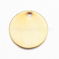 304ステンレススチールチャーム  フラットラウンド  空白タグのスタンプ  ゴールドカラー  13x1mm  穴：1mm&nbsp;X1-STAS-G137-09G