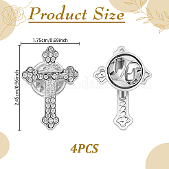 バックパックの服のためのクロス合金ラインストーンラペルピンバック4個  プラチナ  24.5x17.5mm&nbsp;JEWB-GA0001-51